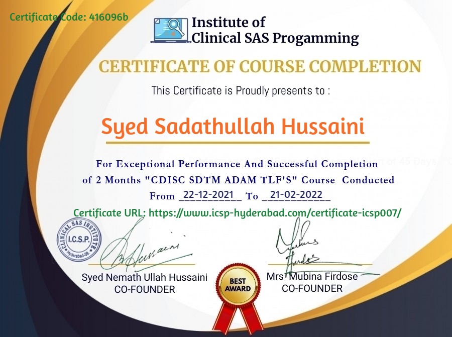 CDISC Certificate Sadath